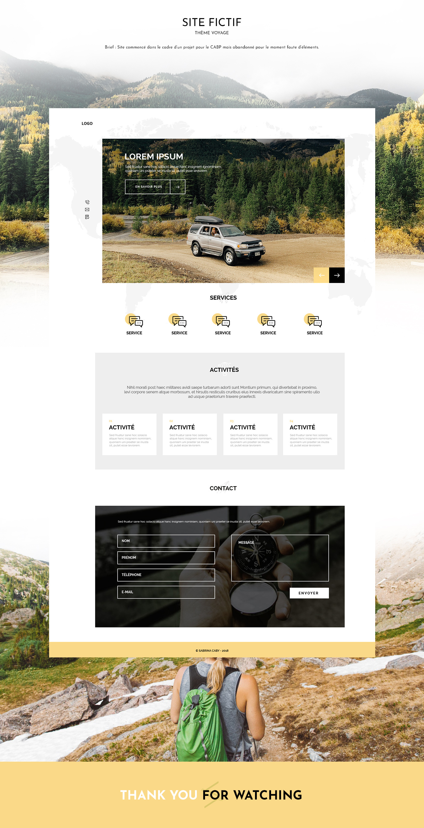 Détail créa site fictif sur le voyage